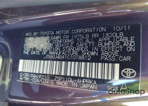 2012 Scion Xd from USA, damaged, VIN JTKKU4B41C1018812